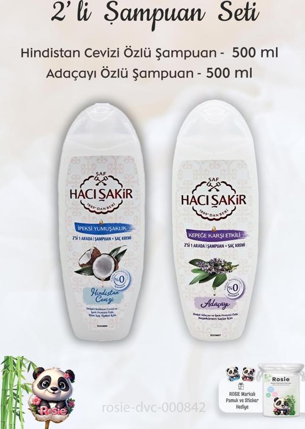 Hacı Şakir Hindistan Cevizi Şampuan 500 ml, Adaçayı Şampuan 500 ml ve ROSIE - Image 1