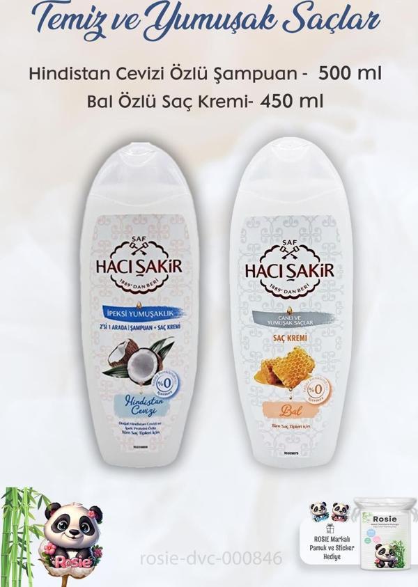 Hacı Şakir Hindistan Cevizi Şampuan 500 ml, Ballı Saç Kremi 450 ml ve ROSIE - Image 1