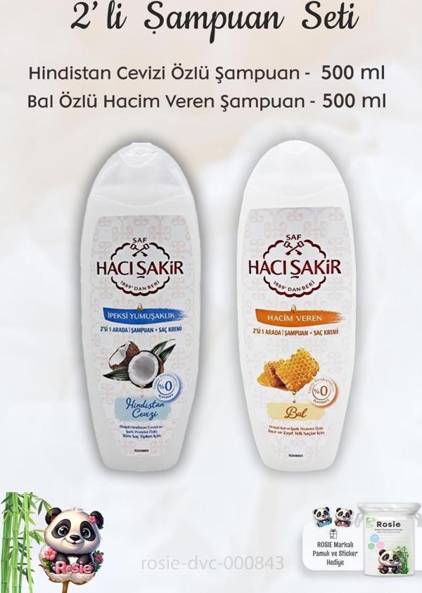 Hacı Şakir Hindistan Cevizi Şampuan 500 ml, Ballı Şampuan 500 ml ve ROSIE - Image 1