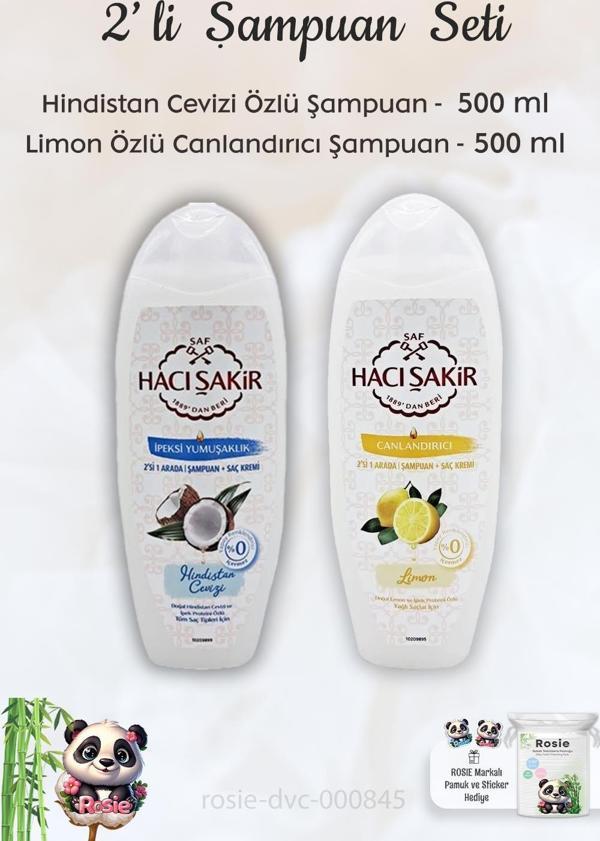 Hacı Şakir Hindistan Cevizi Şampuan 500 ml, Limonlu  Şampuan 500 ml ve ROSIE - Image 1