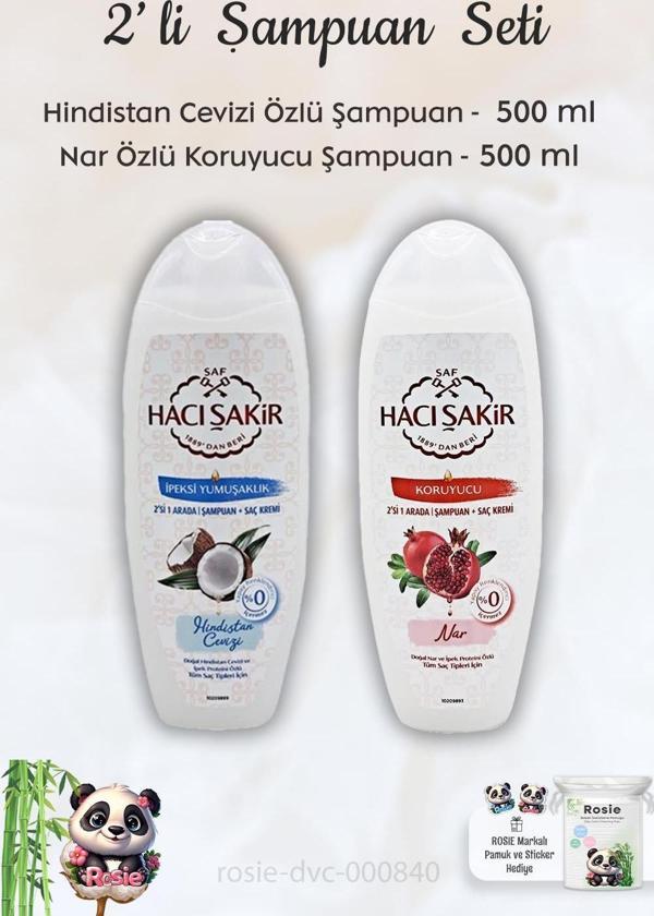 Hacı Şakir Hindistan Cevizi Şampuan 500 ml, Narlı Şampuan 500 ml ve ROSIE - Image 1