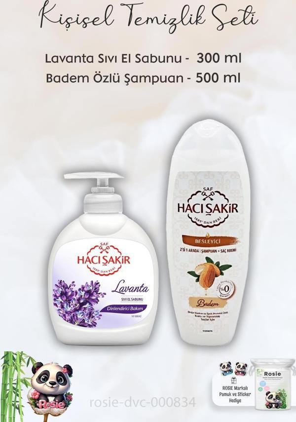 Hacı Şakir Lavanta Dinlendirici Sıvı Sabun 300 ml, Bademli Şampuan 500 ml ve ROSIE - Image 1