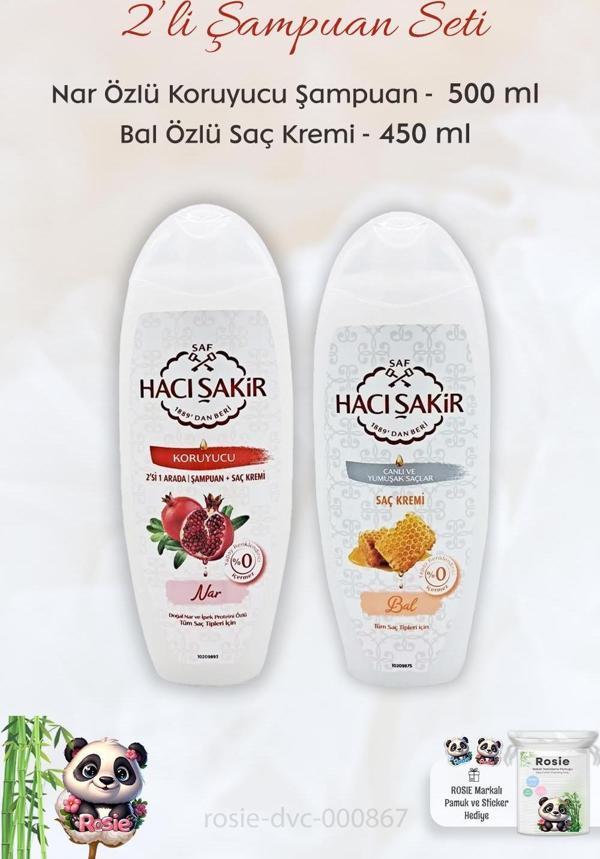 Hacı Şakir Nar 2si 1 Arada Şampuan 500 ml,  Ballı Saç Kremi 450 ml ve ROSIE - Image 1