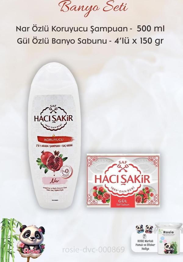 Hacı Şakir Nar 2si 1 Arada Şampuan 500 ml,  Gül Kokulu Banyo Sabunu 4 x 150 gr ve ROSIE - Image 1