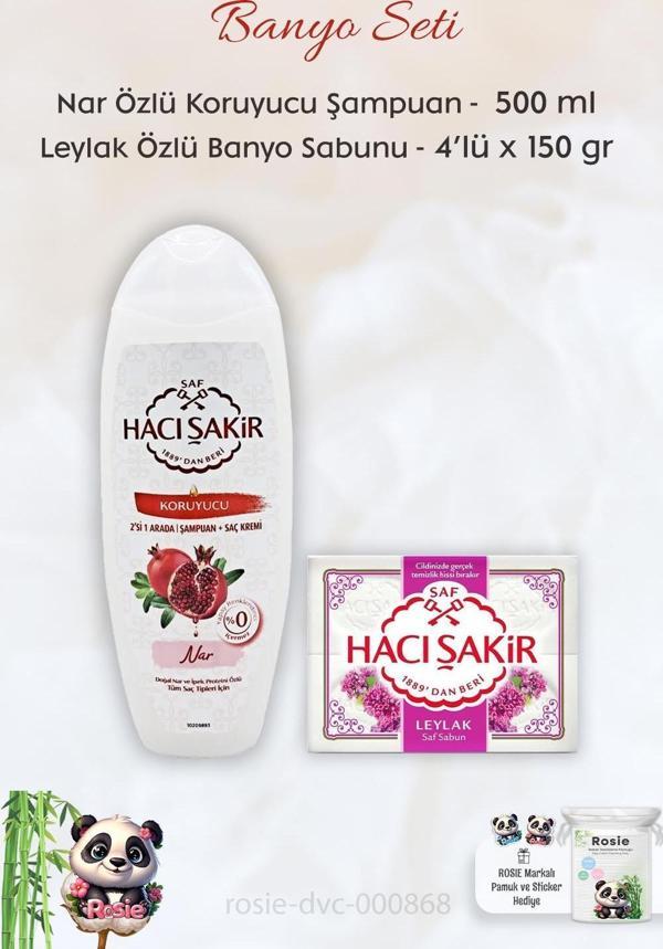 Hacı Şakir Nar 2si 1 Arada Şampuan 500 ml,  Leylak Kokulu Banyo Sabunu 4 x 150 gr ve ROSIE - Image 1
