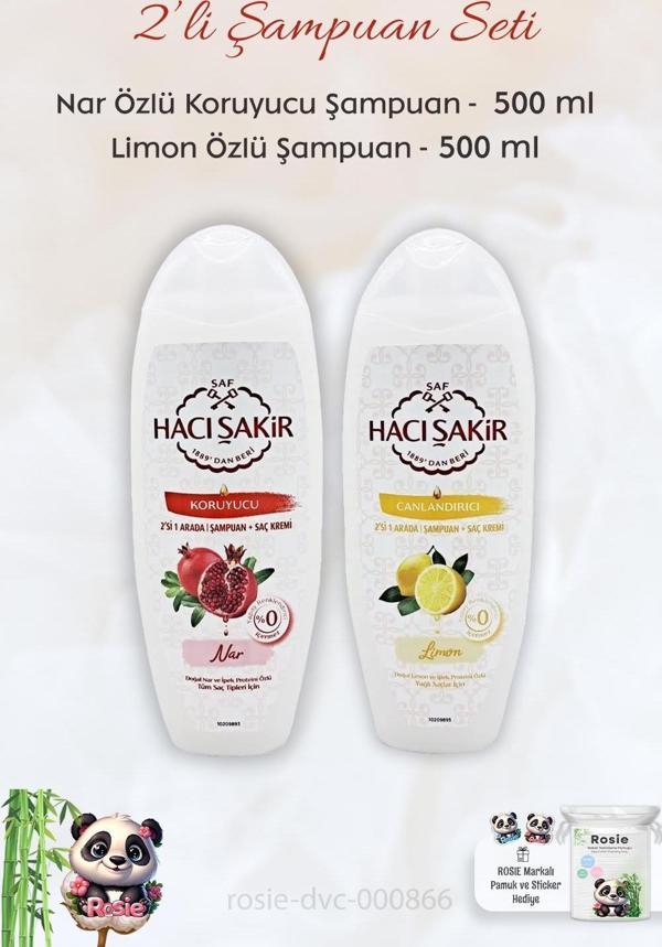 Hacı Şakir Nar 2si 1 Arada Şampuan 500 ml,  Limonlu  Şampuan 500 ml ve ROSIE - Image 1