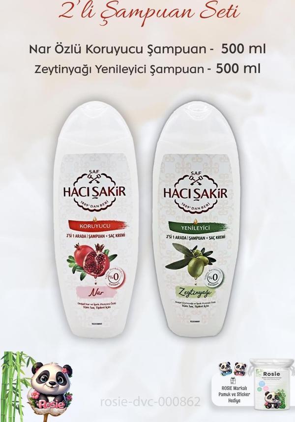 Hacı Şakir Nar 2si 1 Arada Şampuan 500 ml, Zeytinyağlı Şampuan 500 ml ve ROSIE - Image 1