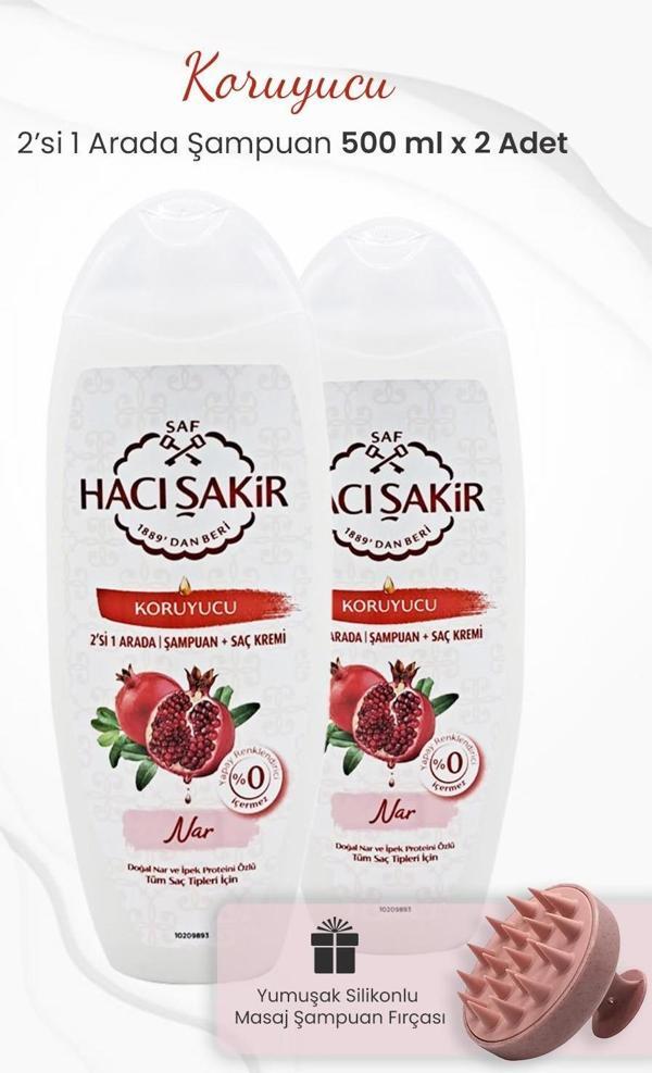 Hacı Şakir Nar 2si 1 Arada Şampuan Koruyucu 500 ml x 2 Adet ve Şampuan Fırçası Pembe - Image 1
