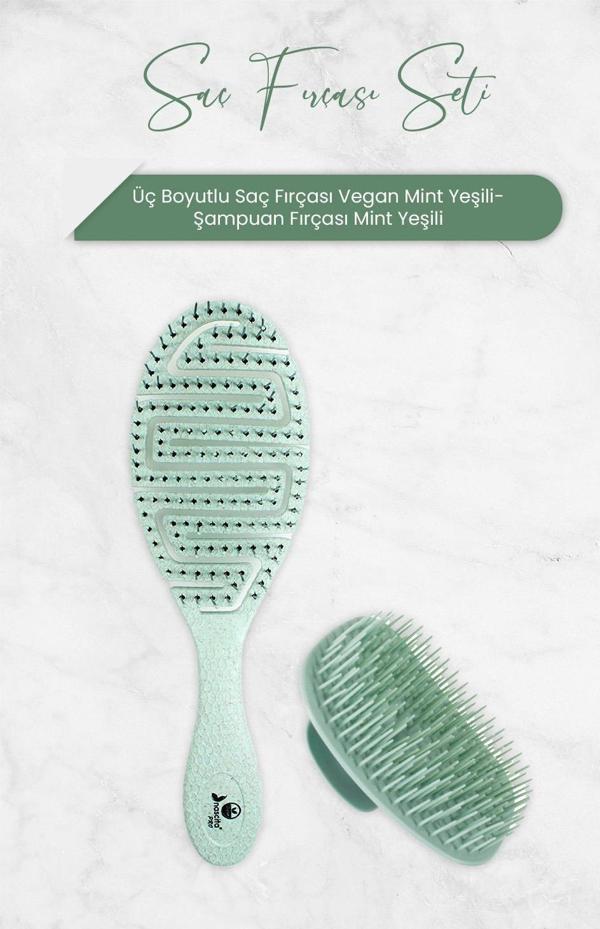 Nascita Mint Yeşili Üç Boyutlu Saç Fırçası Vegan ve Şampuan Fırçası - Image 1
