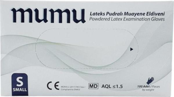 Mumu Lateks Pudralı Muayene Eldiveni 100 Adet Small - Image 1