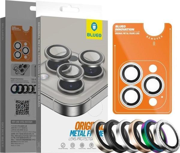 Blueo iPhone 16 Pro Max ve 16 Pro Siyah Titanyum Metal Frame Aplikatörlü Kamera Lens Camı Koruyucu - Image 1