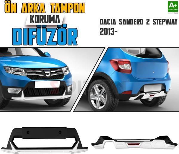 S-Dizayn Dacia Sandero 2 Stepway Ön ve Arka Tampon Koruma Difüzör Seti 2013 Üzeri A+ Kalite - Image 1