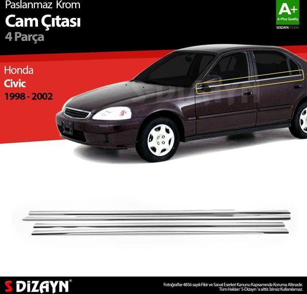 S-Dizayn Honda Civic Krom Cam Çıtası 4 Prç 1998-2002 - Image 1