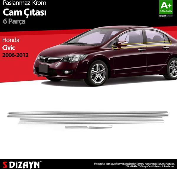 S-Dizayn Honda Civic Krom Cam Çıtası 6 Prç 2006-2012 - Image 1