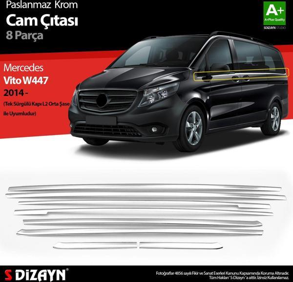 S-Dizayn Mercedes Vito W447 Krom Cam Alt Çıtaları 8 Prç. (Tek Sürgülü Kapı-L2 Orta Şasi) 2014 Üzeri - Image 1