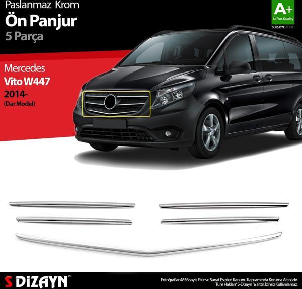 S-Dizayn Mercedes Vito W447 Krom Ön Panjur Dar Model 5 Prç. 2014-2020 - Image 1