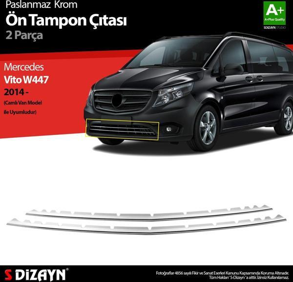 S-Dizayn Mercedes Vito W447 Krom Ön Tampon Çıtası 2 Prç. 2014 Üzeri Camlı Van - Image 1
