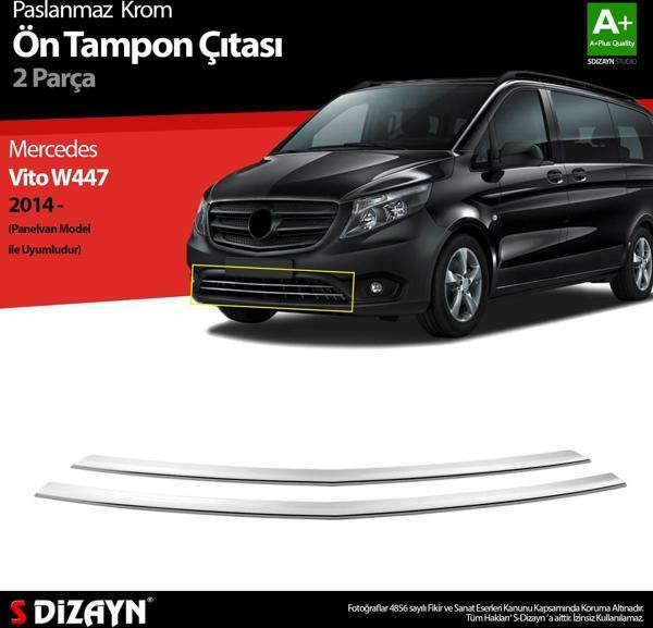 S-Dizayn Mercedes Vito W447 Krom Ön Tampon Çıtası 2 Prç. 2014 Üzeri Panelvan - Image 1