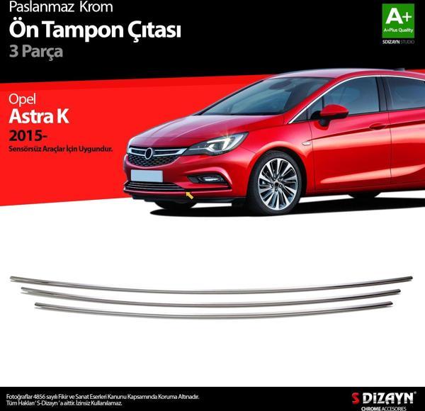 S-Dizayn Opel Astra K HB Krom Ön Tampon Alt Çıtası 3 Prç 2015 Üzeri (Sensörsüz) - Image 1