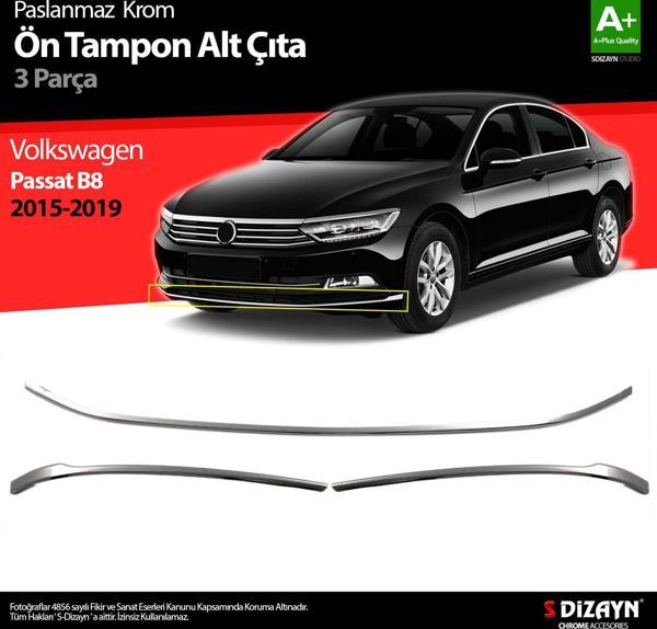 S-Dizayn VW Passat B8 Krom Ön Tampon Alt Çıtası 3 Parça 2015-2019 - Image 1
