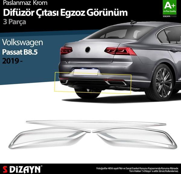 S-Dizayn VW Passat B8.5 Krom Egzoz Görünümü Difüzör Çıtası 3 Parça 2019 ve Üzeri  - Image 1