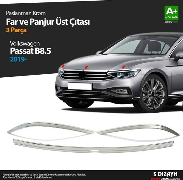 S-Dizayn VW Passat B8.5 Krom Far Üzeri Çıta Seti 3 Parça 2019 ve Üzeri  - Image 1