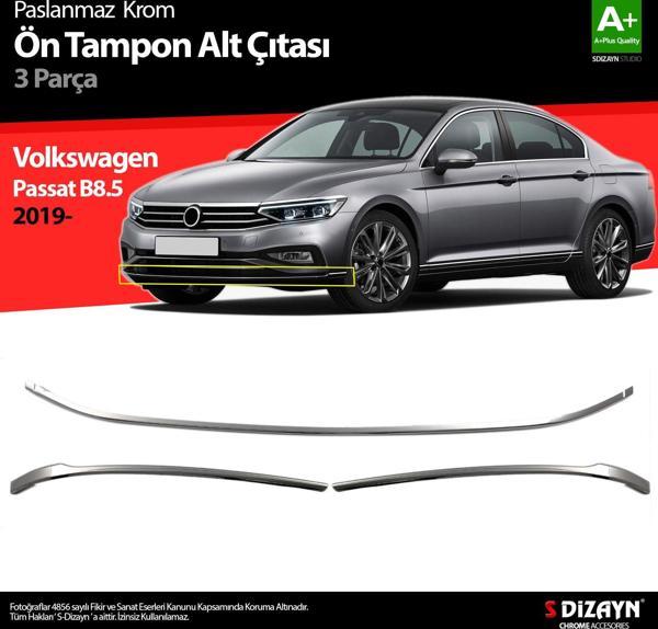 S-Dizayn VW Passat B8.5 Krom Ön Tampon Alt Çıtası 3 Parça 2019 ve Üzeri - Image 1