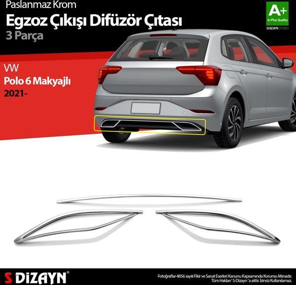S-Dizayn VW Polo 6 HB Makyajlı Krom Egzoz Çıkışı Difüzör 2021 Üzeri - Image 1