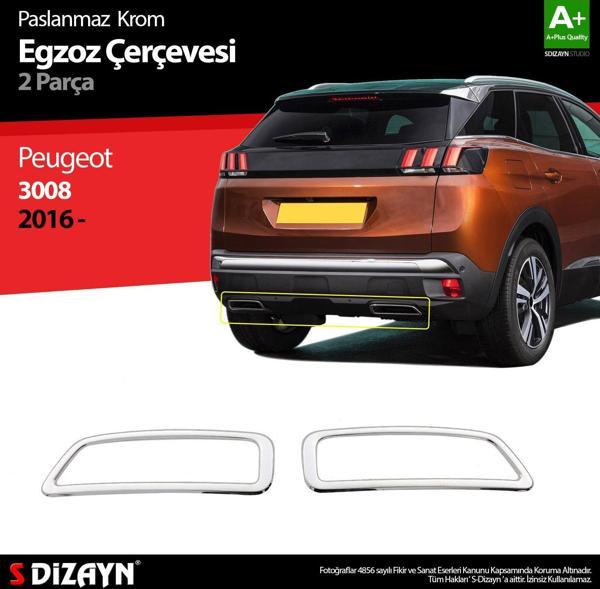 S-Dizayn Peugeot 3008 Krom Egzoz Çıkışı 2 Prç. 2016-2023 A+ Kalite - Image 1