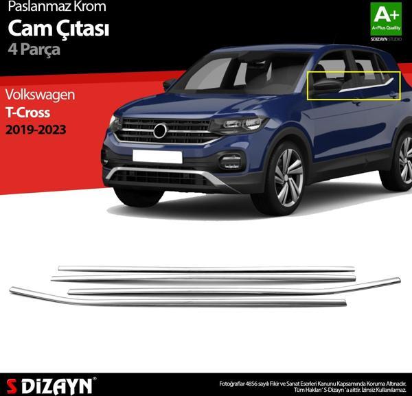 S-Dizayn VW T-Cross Krom Cam Çıtası 4 Prç 2019-2023 - Image 1
