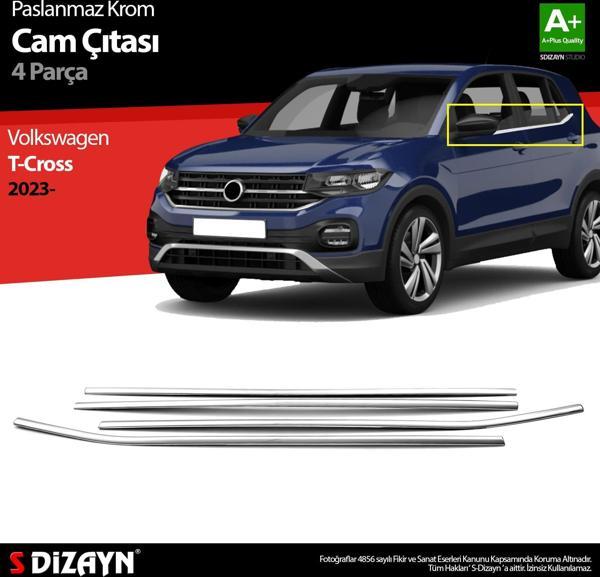 S-Dizayn VW T-Cross Krom Cam Çıtası 4 Prç 2023 Üzeri - Image 1