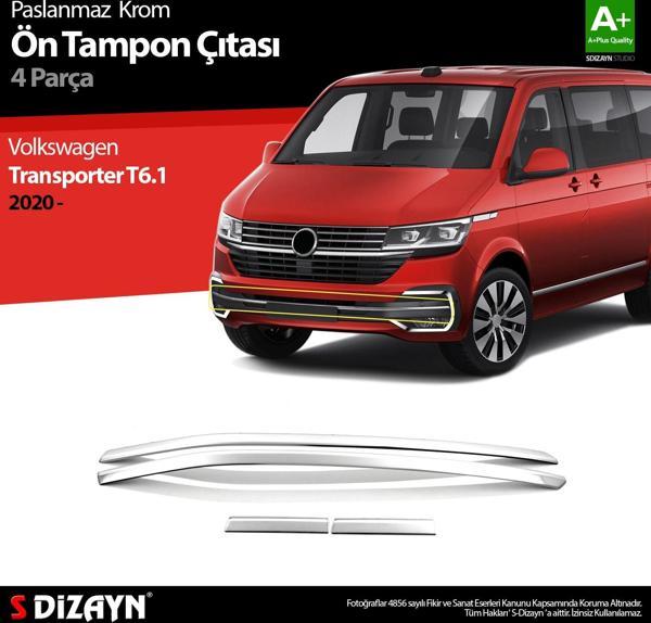 S-Dizayn VW Transporter T6.1 Krom Ön Tampon Çıtası 4 Prç. 2020 Üzeri - Image 1