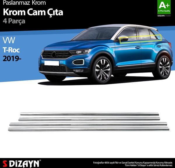 S-Dizayn VW T-Roc Krom Cam Çıtası 4 Prç. 2019-2021 - Image 1