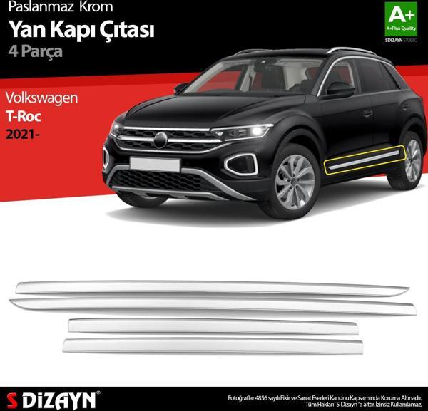 S-Dizayn VW T-Roc Makyajlı Krom Yan Kapı Çıtası 4 Prç. 2021 Üzeri - Image 1