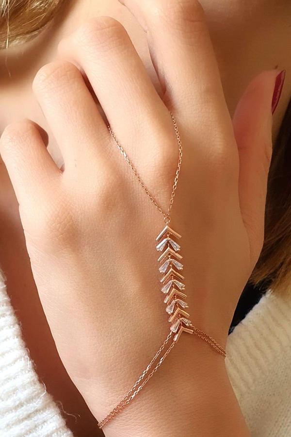 Baget Zirkon Taş Detaylı Gümüş Rose Sahmeran - Image 1