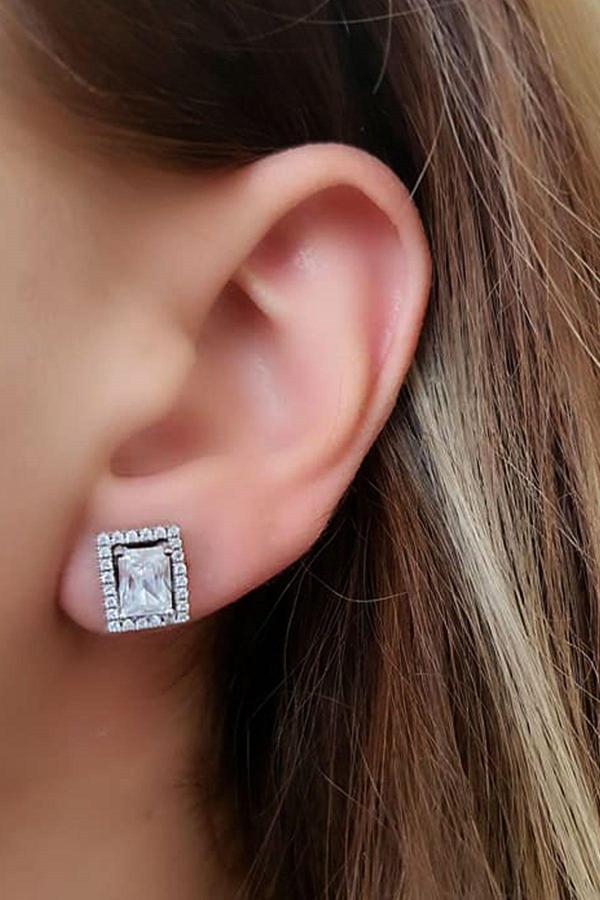 Iki Şekilde Kullanılabilen Pırlanta Işıltısında Swarovski Taşlı Gümüş Tek Taş Küpe - Image 1