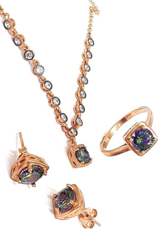 Elmas İşçiliği Şık Gümüş Mistik Topaz Taşlı Set - Image 1