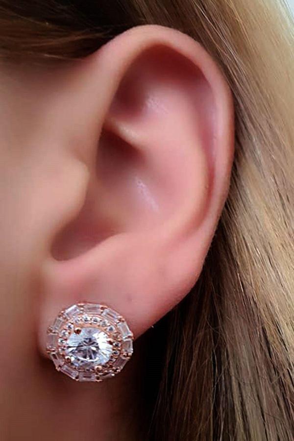 İtalyan Tasarımı Pırlanta Işıltısında Zirkon Taşlı Gümüş Tektaş Küpe  - Image 1