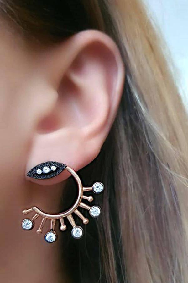 Elmas İşçiliğinde Zirkon Taşlı Gümüş Rose Trend Küpe - Image 1