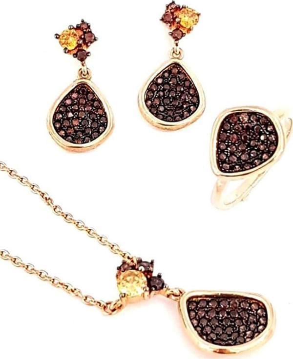 Granat Taşlı İtalyan Tasarımı Gümüş Rose Set - Image 1