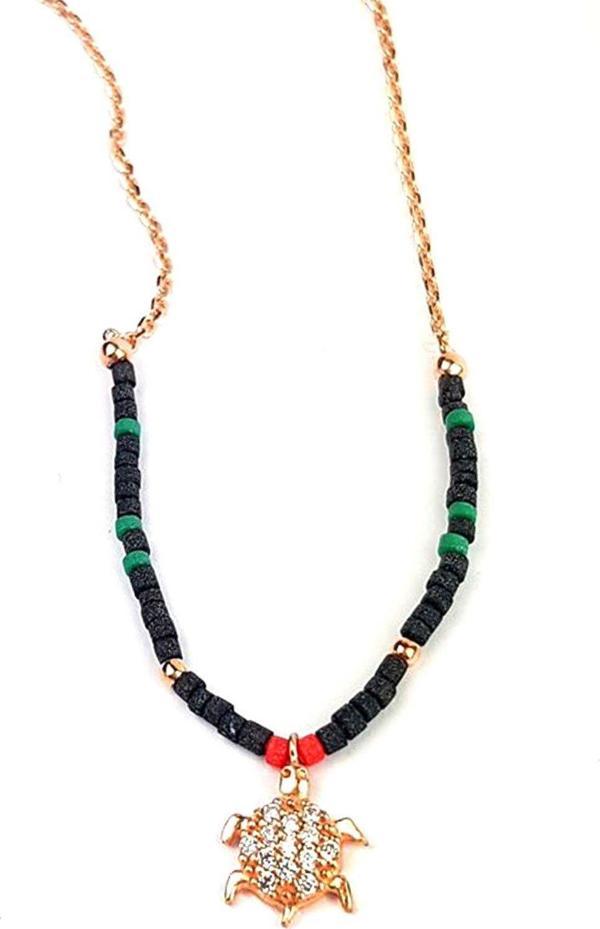 Gümüş Kaplumbağa Detaylı Miyuki Kolye - Image 1