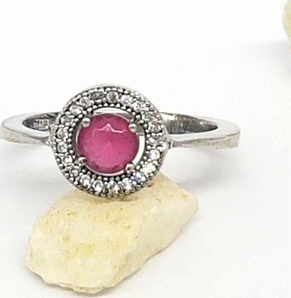 Pembe Taşlı Gümüş Bayan Yüzük - Image 1