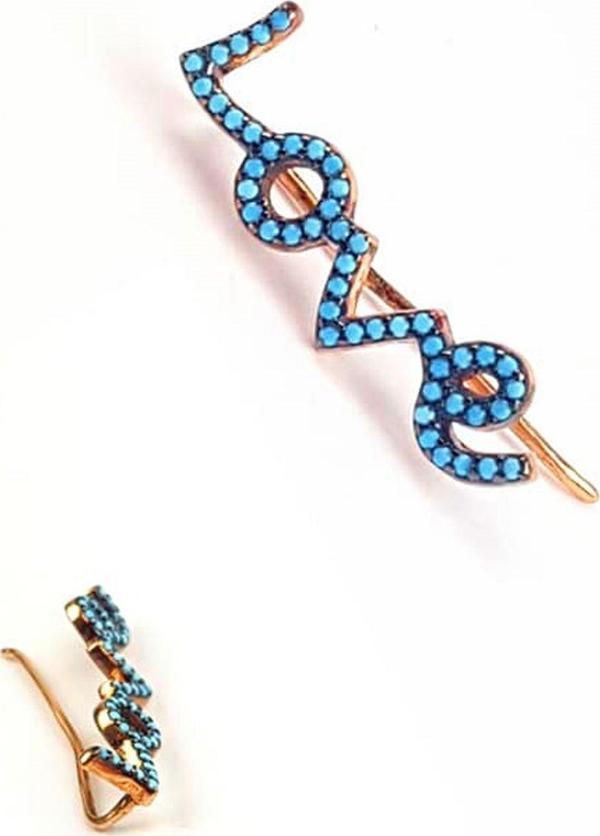 Mavi Nano Turkuaz Taşlı Earcuff Tek Gümüş Küpe - Image 1
