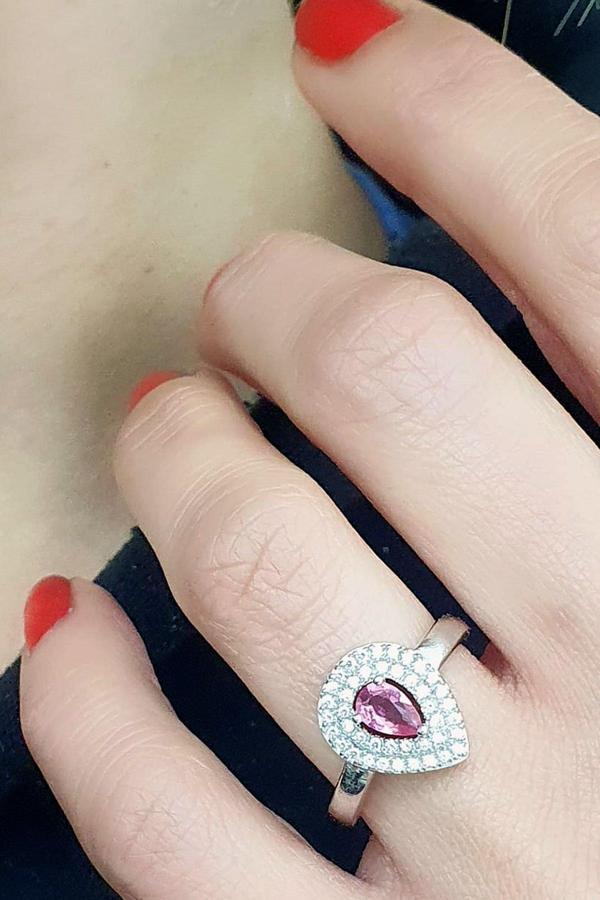 Pırlanta Işıltısında Zirkon Taşlı 925Ayar Gümüş Lüks Damla  Yüzük - Image 1