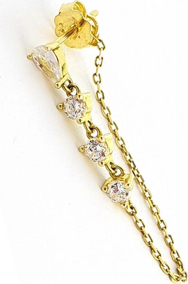 Pırlanta Işıltısında Zirkon Taşlı 925Ayar Gümüş Tek Zincir Küpe - Image 1