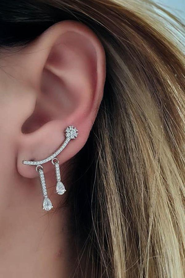 Pırlanta Işıltısında Zirkon Taşlı Gümüş Earcuff Tek Küpe - Image 1