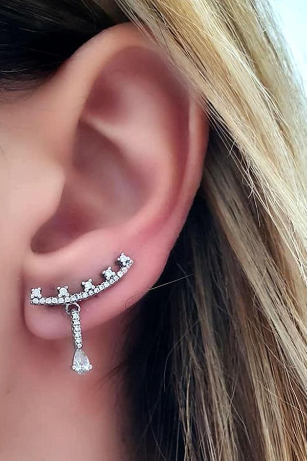 Pırlanta Işıltısında Zirkon Taşlı Gümüş Earcuff Tek Küpe - Image 1