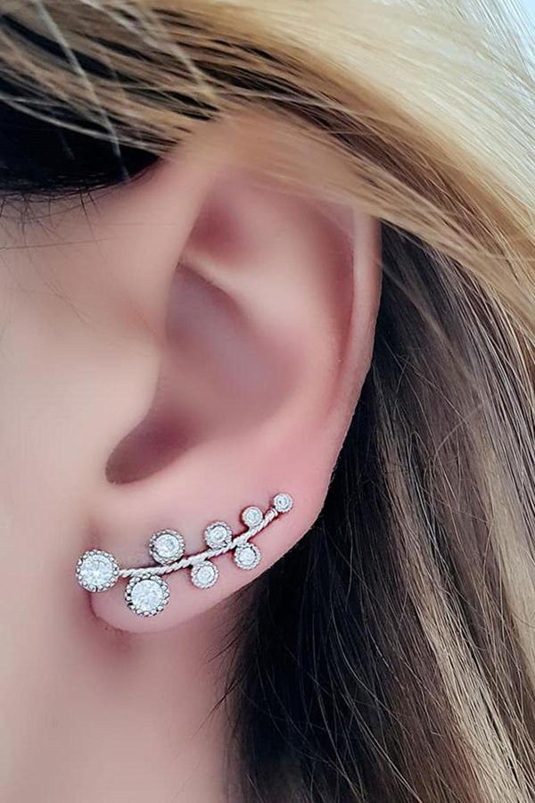 Pırlanta Işıltısında Zirkon Taşlı Gümüş Tek Earcuff Küpe - Image 1