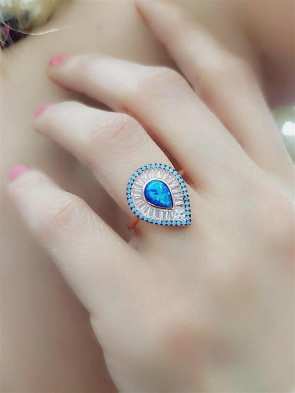 Opal Taşlı İtalyan Tasarımı Lüks Gümüş Rose Yüzük - Image 1