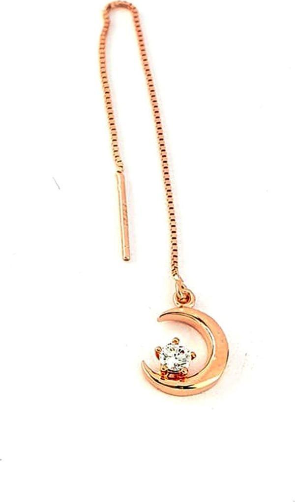 Pırlanta Parlaklığında Zirkon Taşlı 925Ayar Gümüş Ay Yıldız Zincir Tek Küpe - Image 1